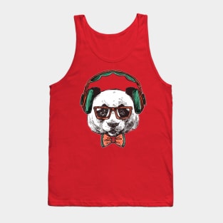 Hipster PANDA portrait wearing headphones Tank Top